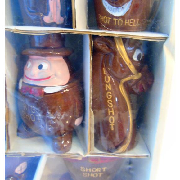 Redware Shot Glasses 8 Clay Pottery Cartoon Bar Cups Big Shot Longshot Dbl Shot - Picture 4 of 12